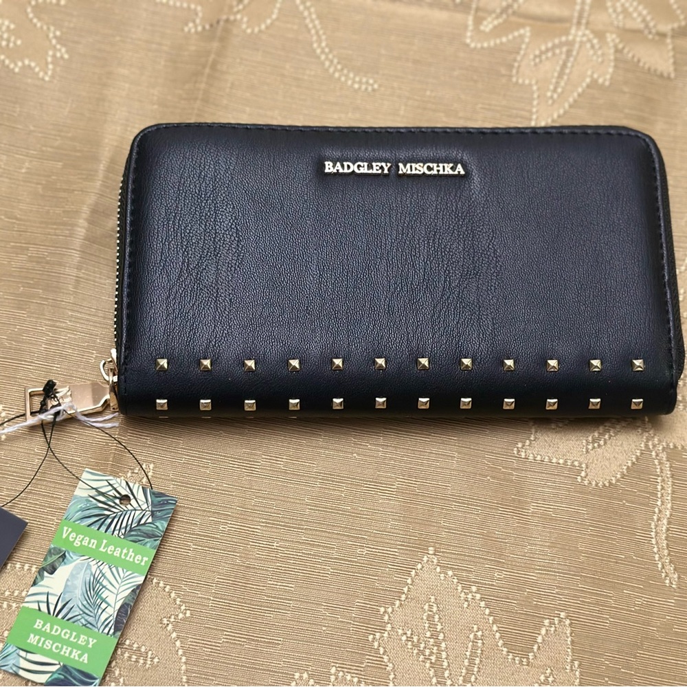 Badgley Mischka Black Wallet with Gold Studs